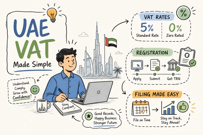 ACC4U VAT consultant explaining UAE VAT 2026 rates, registration and e‑invoicing to a business owner